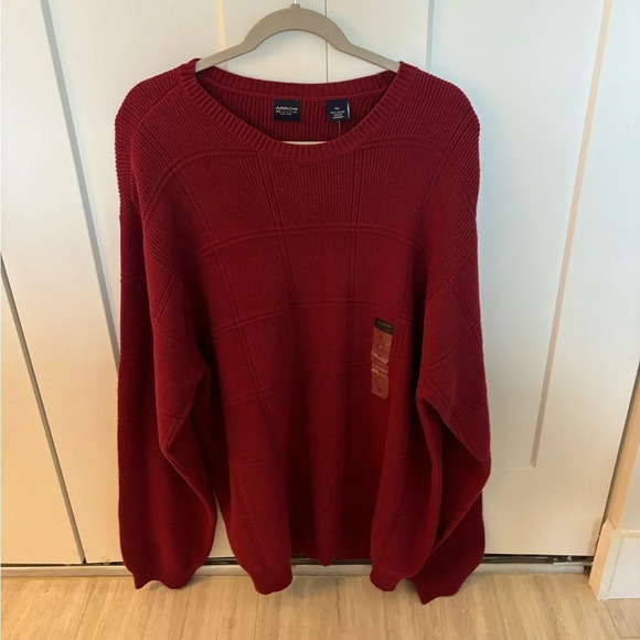 Arrow Mens Red Crew Neck Pullover Sweater - Size XL New with Tag - Picture 1 of 4